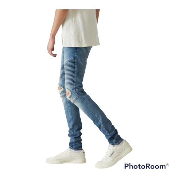 Pacsun | Mens Moto Stacked Skinny Distressed Biker Jeans | 31X333 - Picture 1 of 12